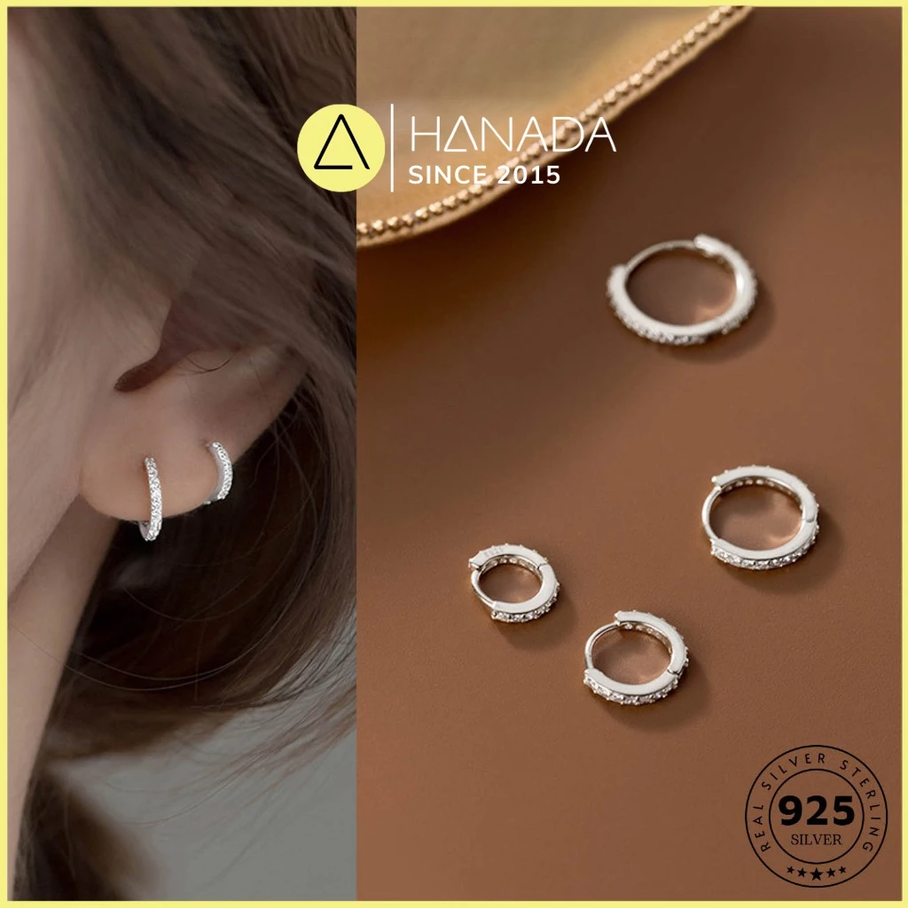 [BẠC 925-BH TRỌN ĐỜI] Khuyên Tròn Đá 6A BẠC 925 Không Rỉ Bấm Bật Bông Tai Tròn Đơn Giản Nam Nữ HANADA L1 0383 B2 ảnh 4