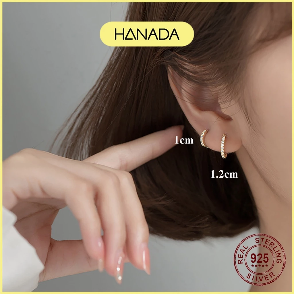 [BẠC 925-BH TRỌN ĐỜI] Khuyên Tròn Đá 6A BẠC 925 Không Rỉ Bấm Bật Bông Tai Tròn Đơn Giản Nam Nữ HANADA L1 0383 B2 — quà lưu niệm Việt Nam