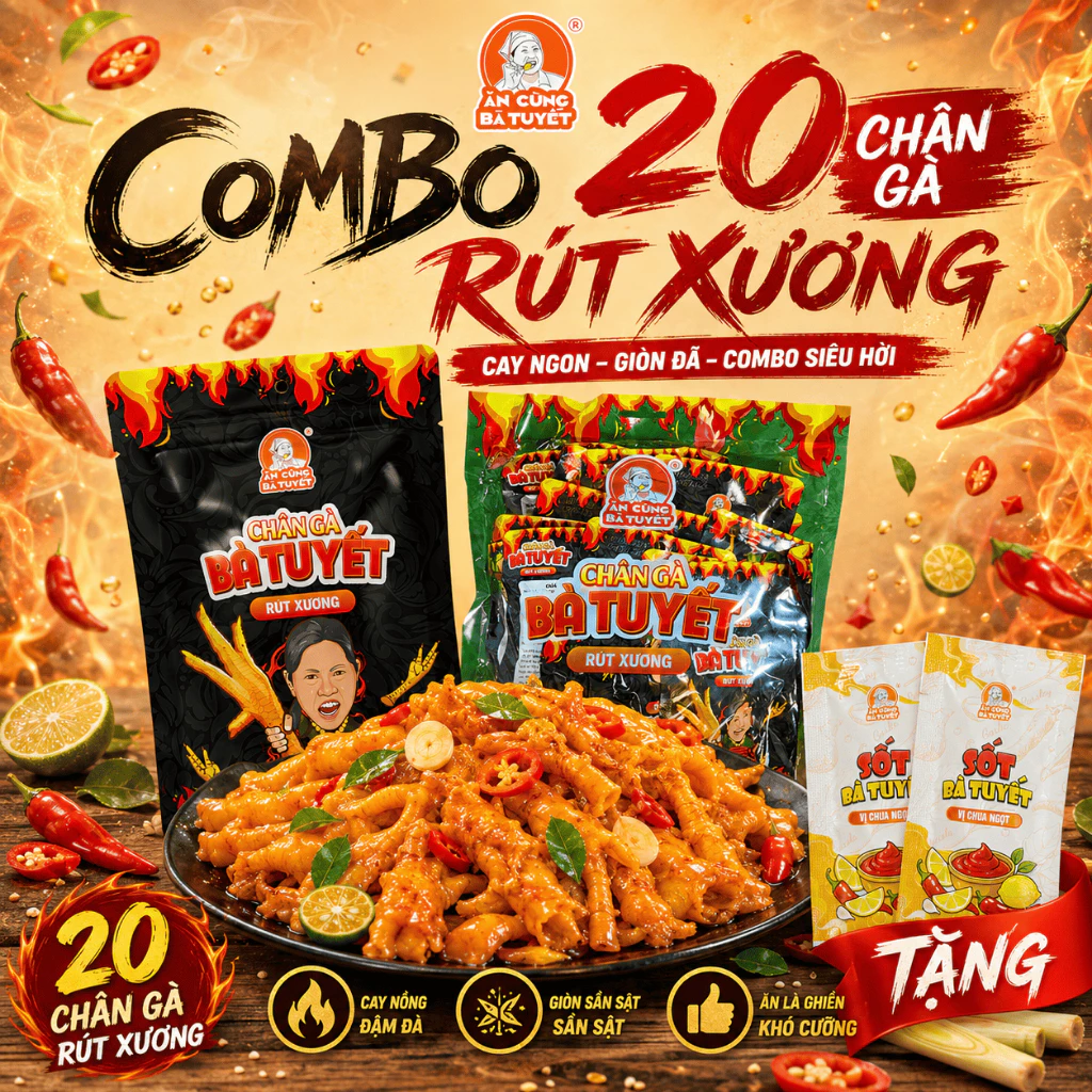 Combo 20 chân gà rút xương tê cay - ĂN CÙNG BÀ TUYẾT M28 — tạp hoá ăn vặt