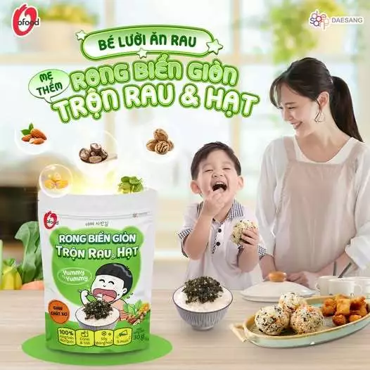 [O'Food] Rong biển giòn trộn khô gà, hải sản, hạt óc chó hạnh nhân, cá hồi, rau&hạt O'Food ảnh 3
