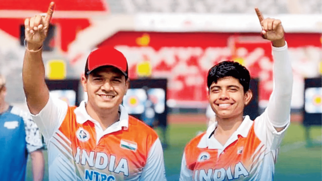 Abhishek Verma and Deepshikha competing at the Asian Archery Championships