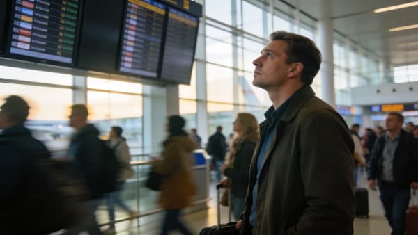 Пассажир с паспортом ожидает в транзитной зоне аэропорта Стамбула