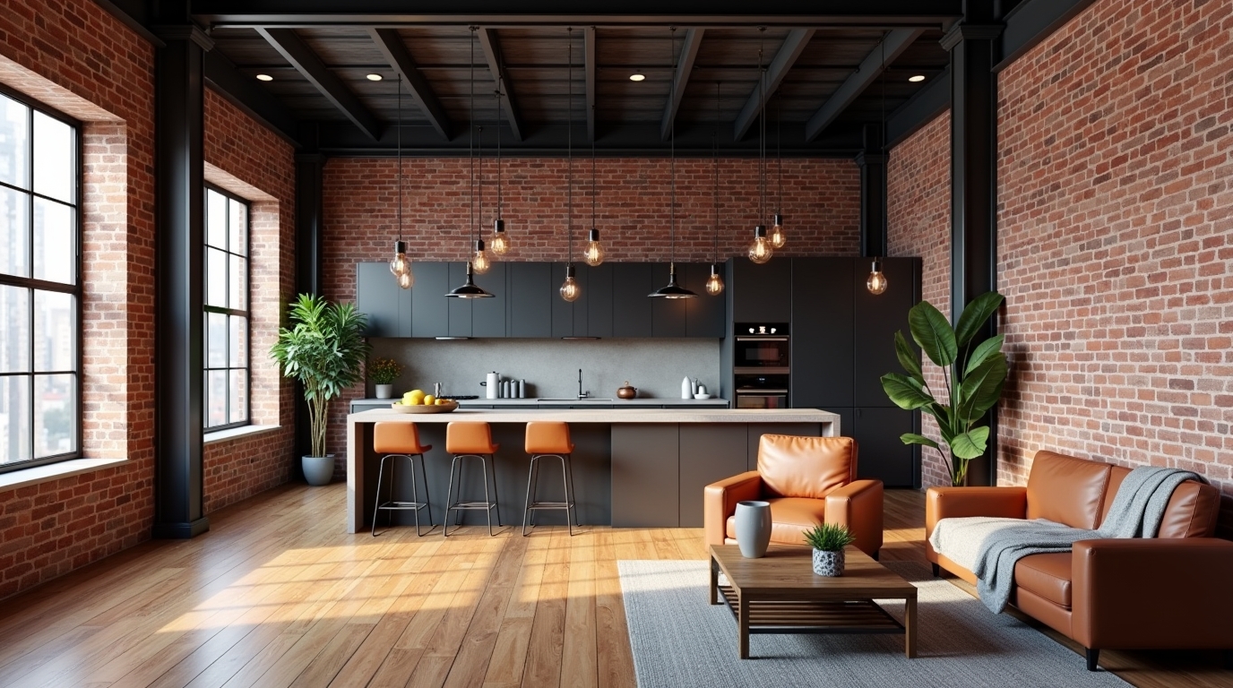 Industrial-style loft apartment with modern home interiors
