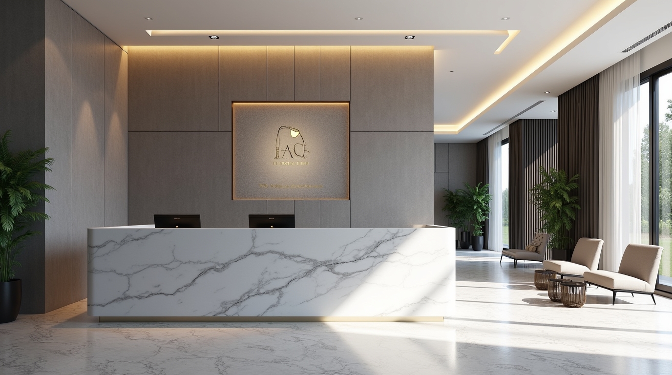 High-end corporate office reception by top interior designers