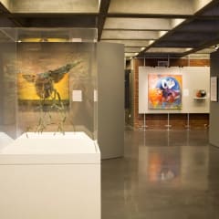 museum gallery interior with sculpture and paintings — New Museum of Los Gatos, from its own website