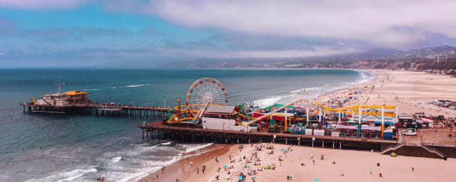 pier and beach aerial view — Santa Monica Pier, from its own website