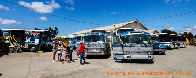 vintage buses on display at museum — Pacific Bus Museum, from its own website