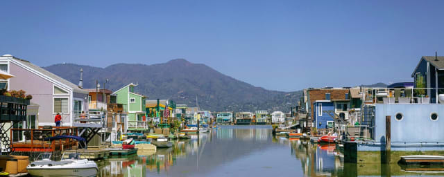 floating houses on Sausalito waterway — Sausalito Wooden Boat Tour, from its own website