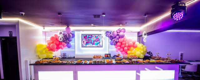 venue interior food buffet setup — TickleTown4Kids, from its own website