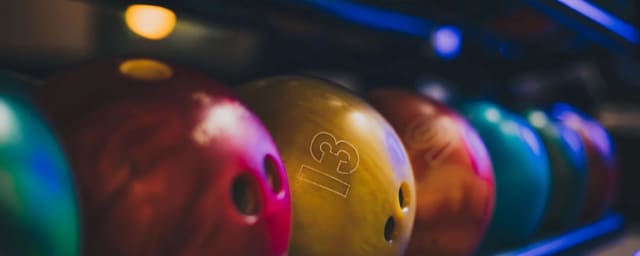 bowling balls on rack — Oak Tree Lanes, from its own website