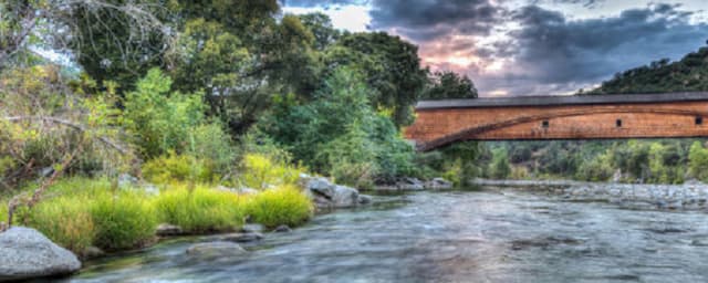 covered bridge over river — South Yuba River State Park, from its own website