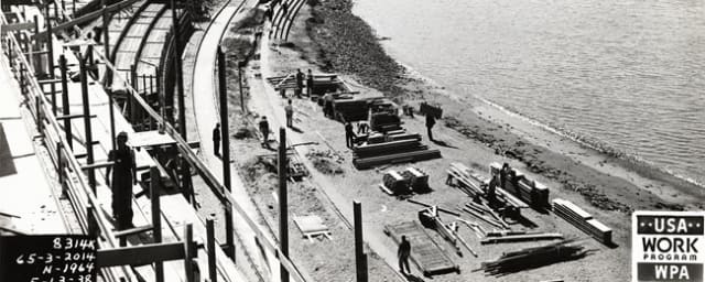 historical construction photo of Aquatic Park site — Aquatic Park, from its own website