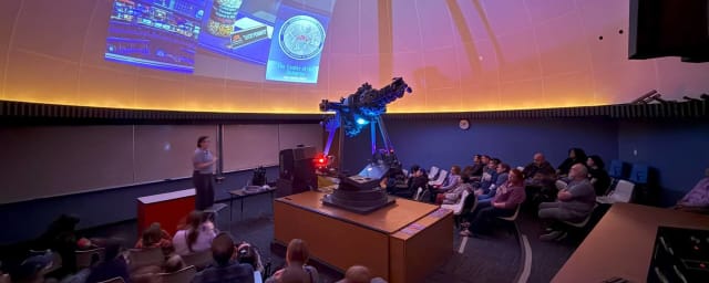 planetarium interior with telescope and dome projection — George F. Beattie Planetarium, from its own website