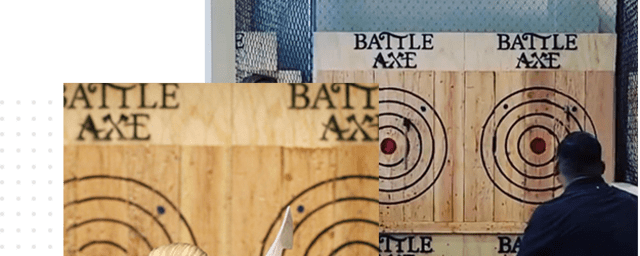 activity photo - axe throwing targets and players — Battle Axe, from its own website