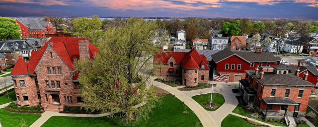 photograph of the venue's grounds and historic buildings — Erie County Historical Society at the Hagen History Center, from its own website