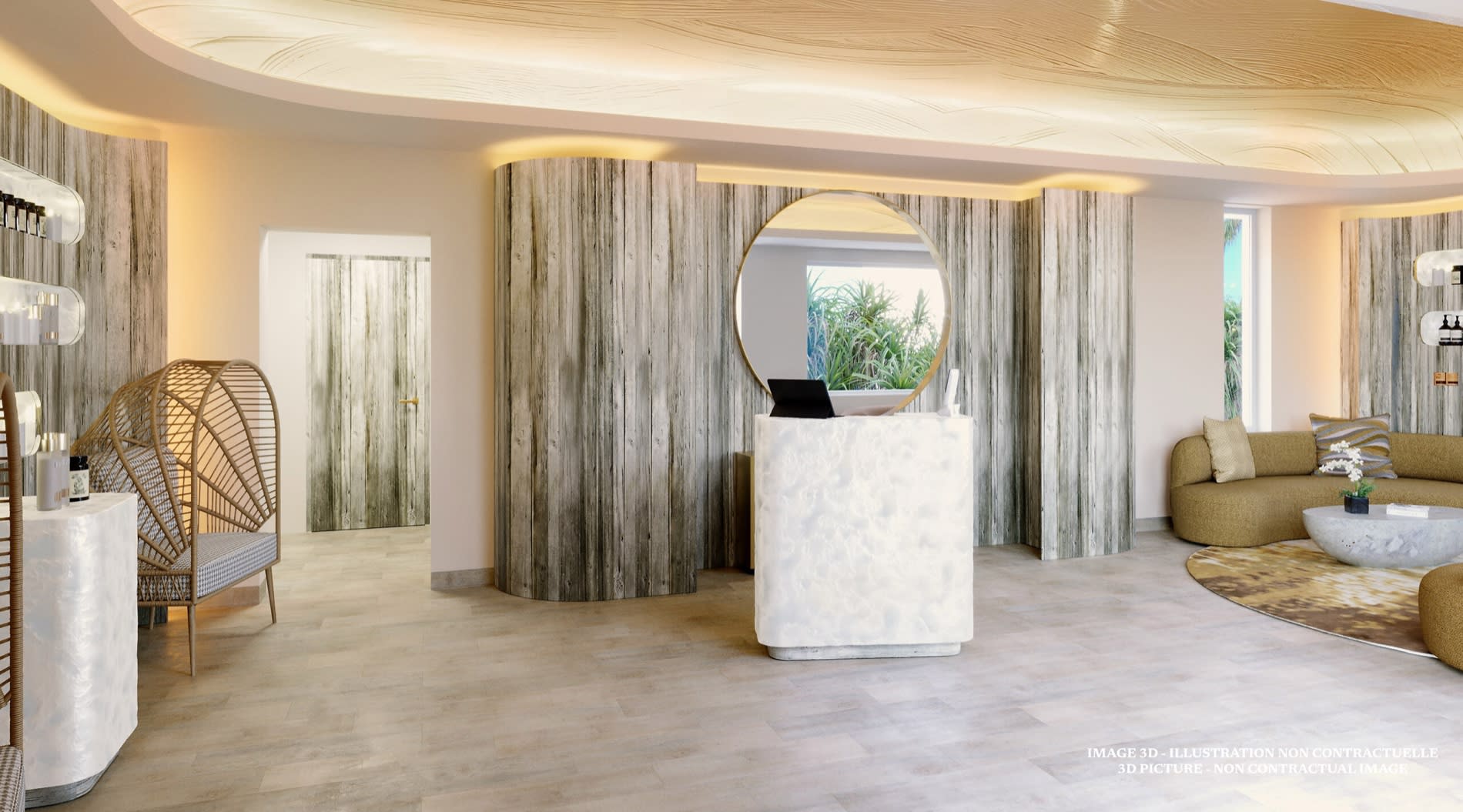 Empfang des Club Med Spa by Sothys & Terres d'Afrique, Treibholz und Tageslicht