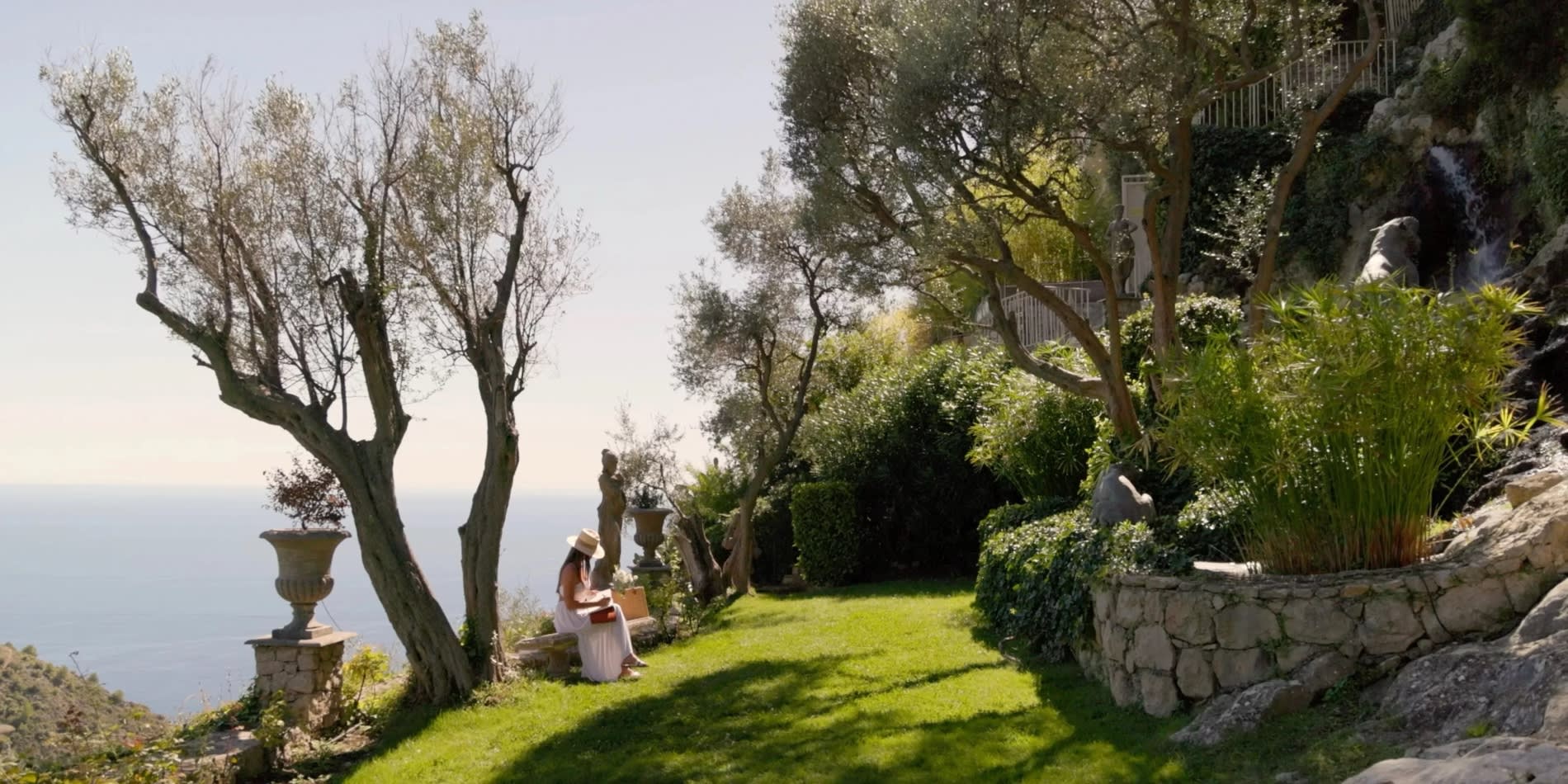 Olive gardens at Château de la Chèvre d'Or in Èze overlooking the sea