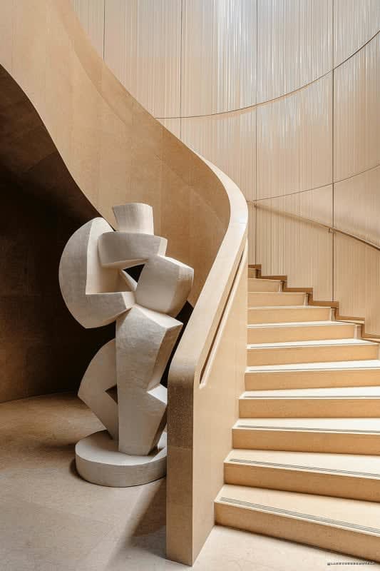 L’escalier sculpté qui dessert le Dior Spa du Cheval Blanc Paris
