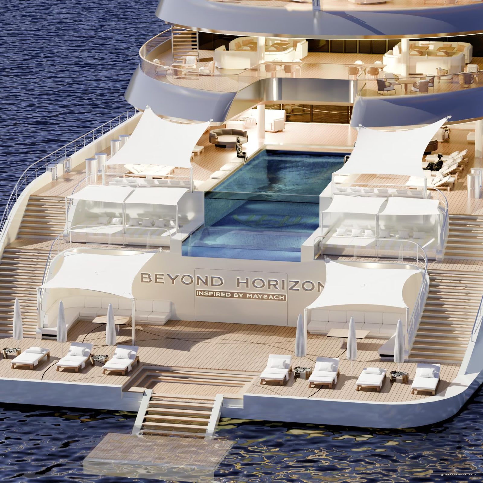 The aft beach club of the Beyond Horizons, Maybach Ocean Club · La Revue des Hôtels