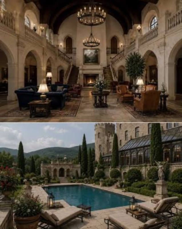 Intérieurs et extérieurs d'un hôtel-château de luxe