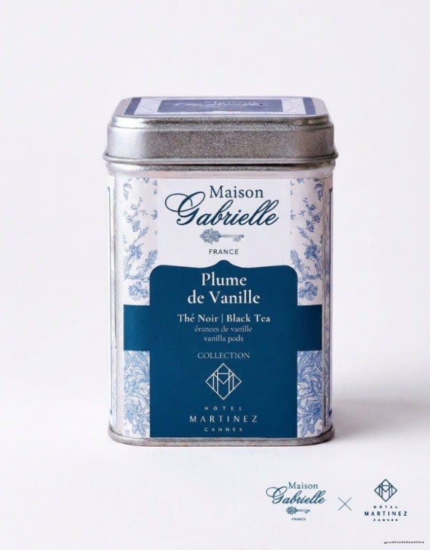 Boîte métal de thé Plume de Vanille Maison Gabrielle pour l'Hôtel Martinez Cannes