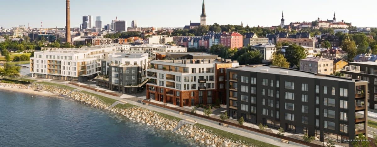 New waterfront residential development in Tallinn, with the Old Town in the background
