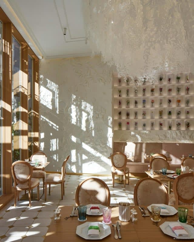 The Cafe Dior dining room at the Daikanyama bamboo pavilion