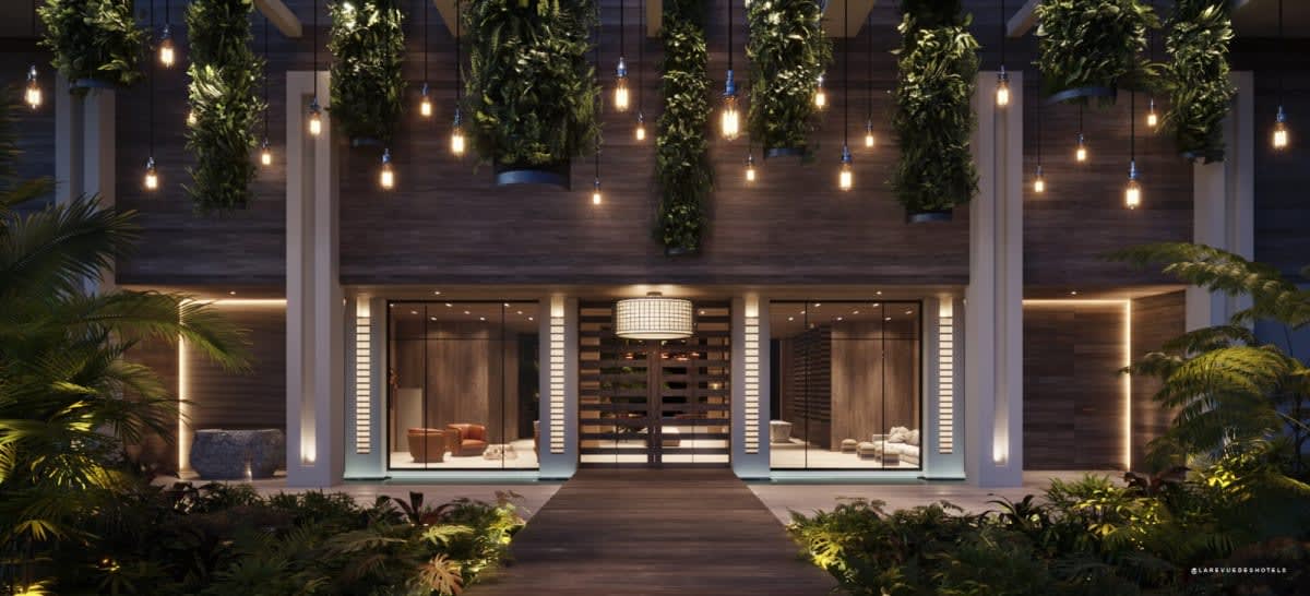 Pavillon d'arrivée du Grand Hyatt Grand Cayman Resort & Spa de nuit