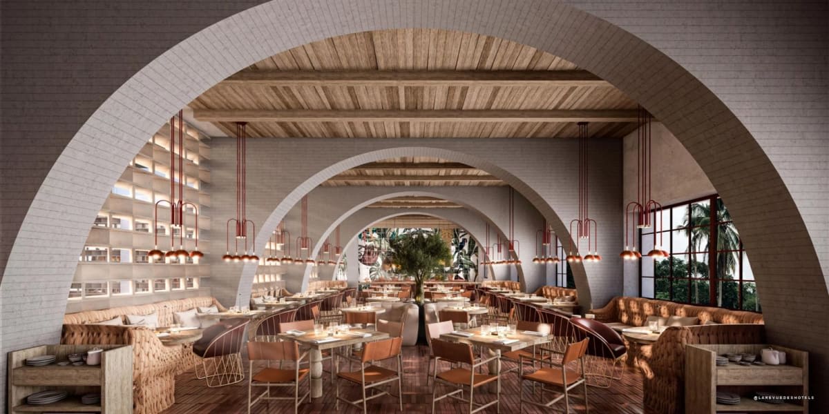 Salle voûtée d'un restaurant du Kimpton Tres Rios Riviera Maya