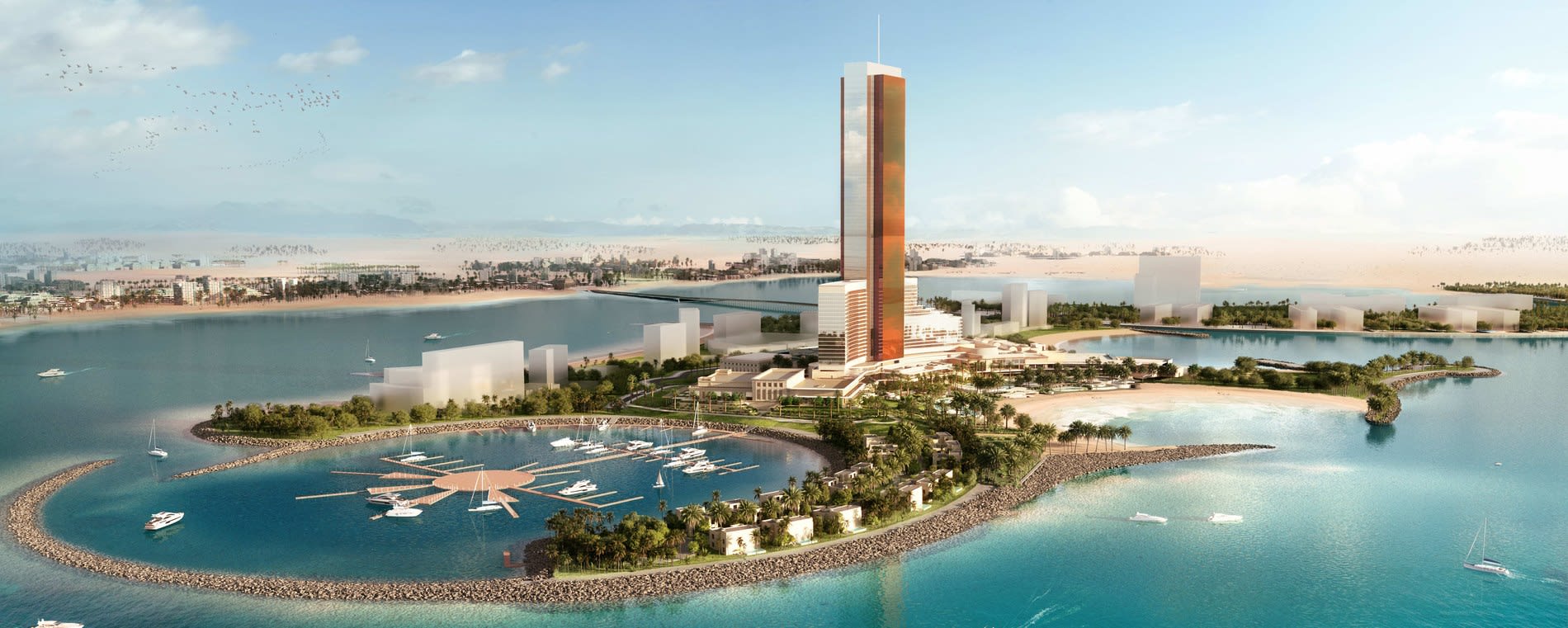 Les Marina Estates du futur Wynn Al Marjan Island, vus du ciel