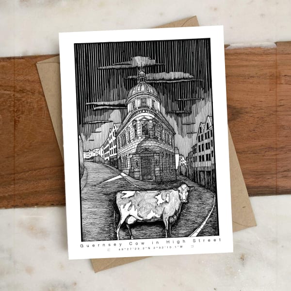 Guernsey | Cow in High Street | Card