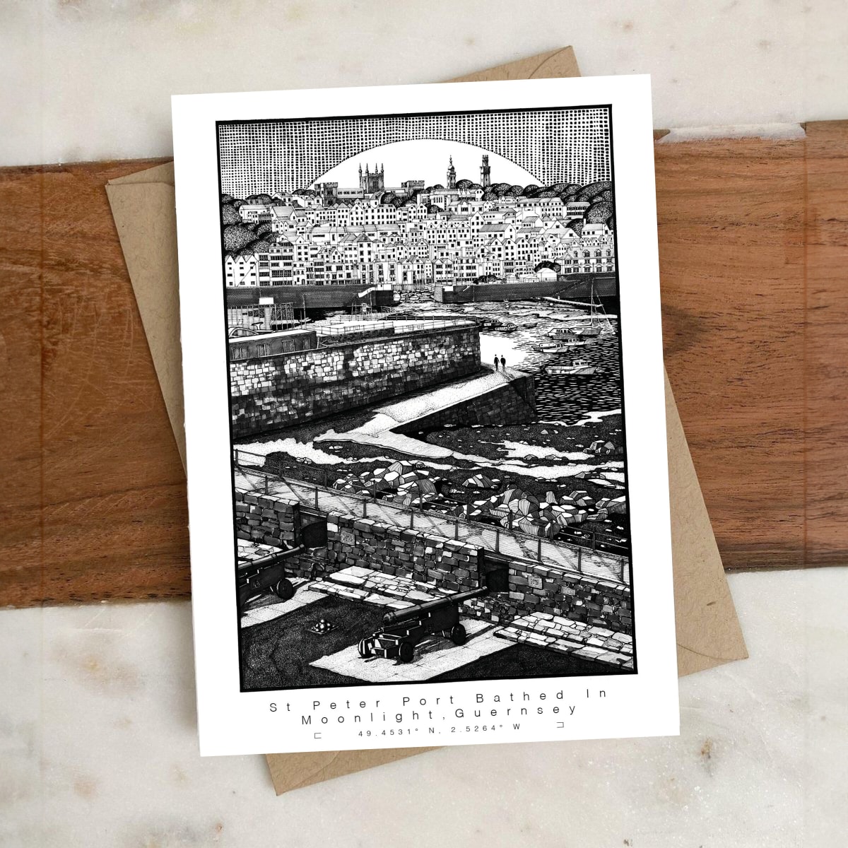 Guernsey | St. Peter Port Bathed in Moonlight | Card