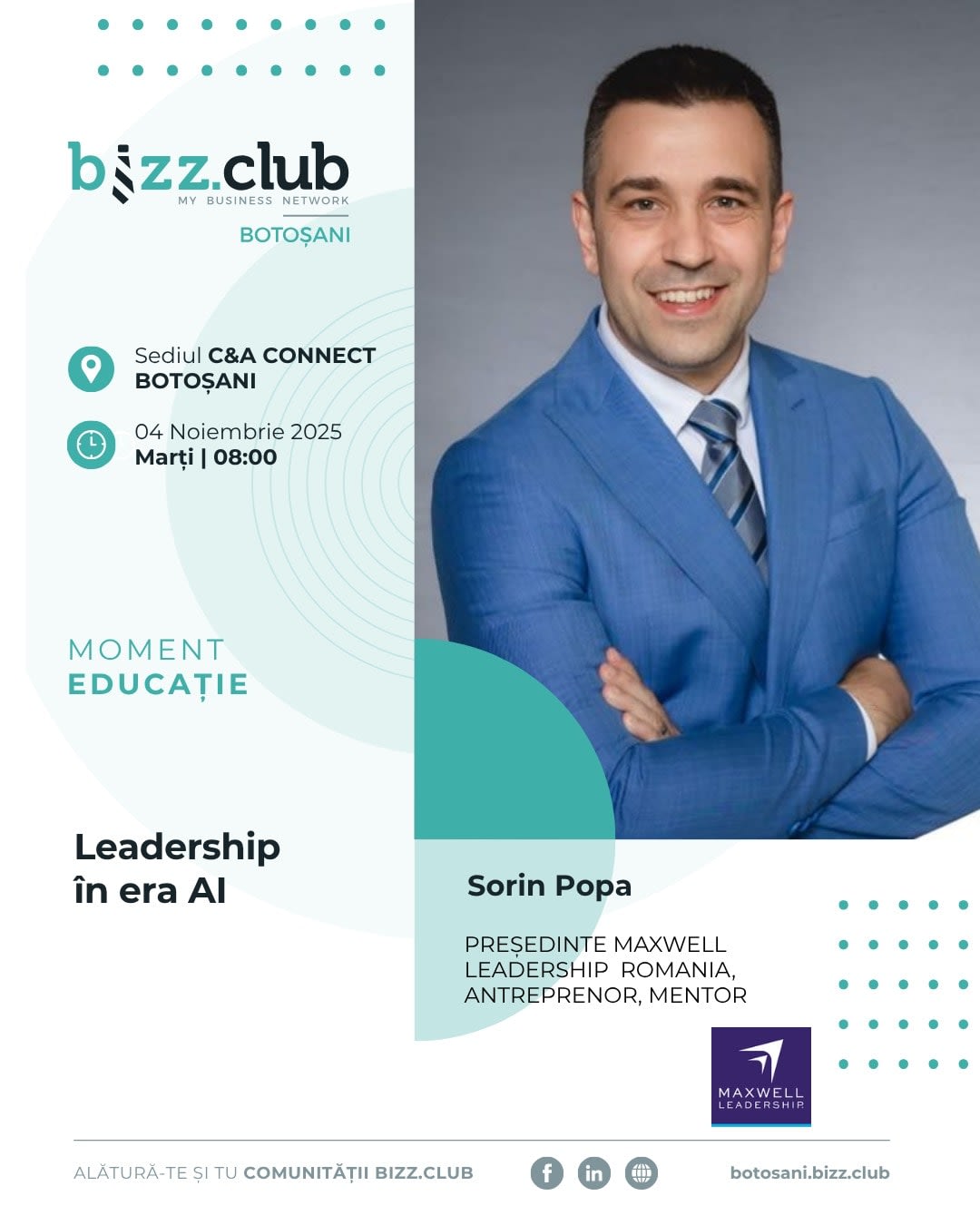 Sorin Popa, Președintele Maxwell Leadership România, vine la Botoșani pentru o zi dedicată liderilor și echipelor de business Sorin Popa, Președintele Maxwell Leadership România, vine la Botoșani pentru o zi dedicată liderilor și echipelor de business