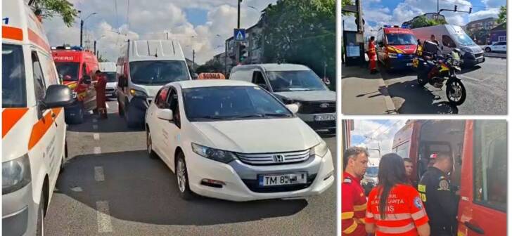 Mașină de școală de șoferi avariată după accident pe Calea Lipovei, Timișoara Mașină de școală de șoferi avariată după accident pe Calea Lipovei, Timișoara