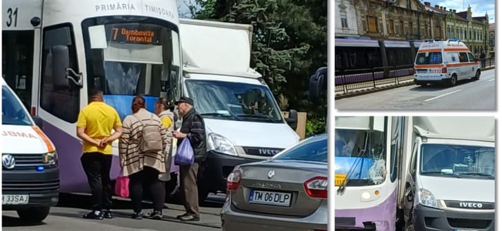 Impact între tramvai și dubiță la podul dinspre Piața Maria, Timișoara Impact între tramvai și dubiță la podul dinspre Piața Maria, Timișoara