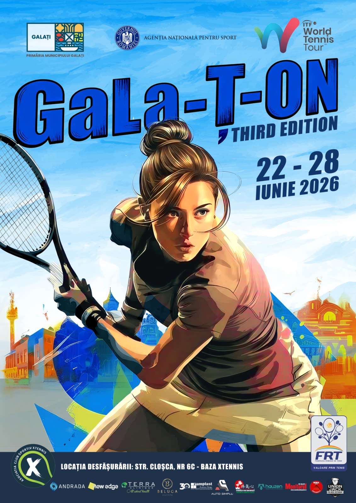 Jucătoare de tenis din diverse țări în acțiune pe zgura de la Galați