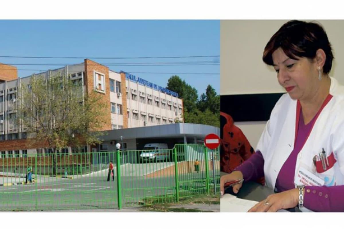 Clădirea Spitalului Județean Brăila și logo-ul DNA