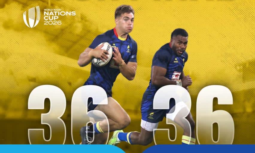 Jucători de rugby români și uruguaieni în acțiune la meciul de la Montevideo