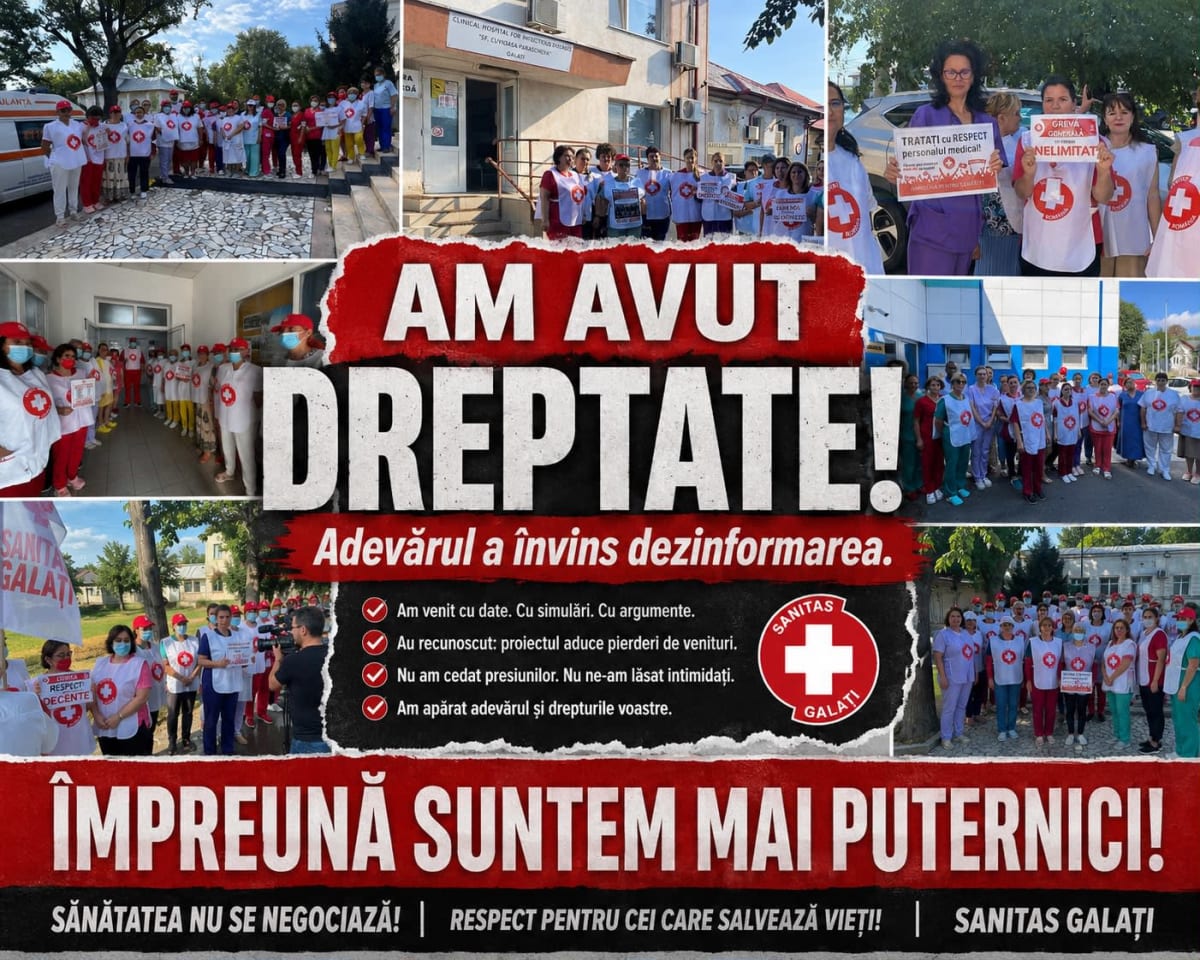 Angajați din sistemul medical protestând în Galați