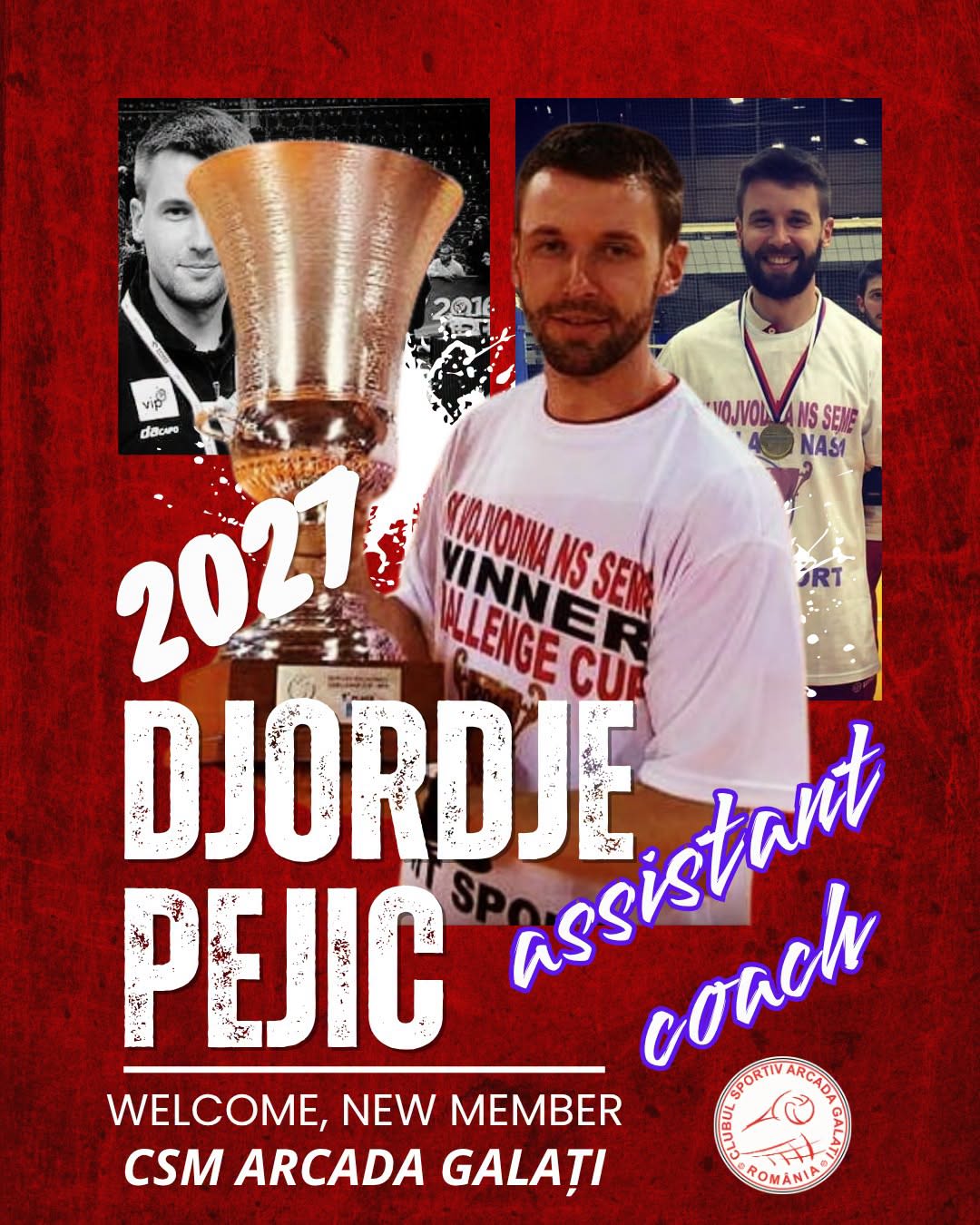 Djordje Pejić antrenor secund la CSM Arcada Galați în sală de volei