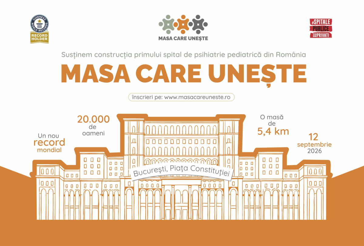O masă lungă din europaleți cu oameni așezați, eveniment în București O masă lungă din europaleți cu oameni așezați, eveniment în București
