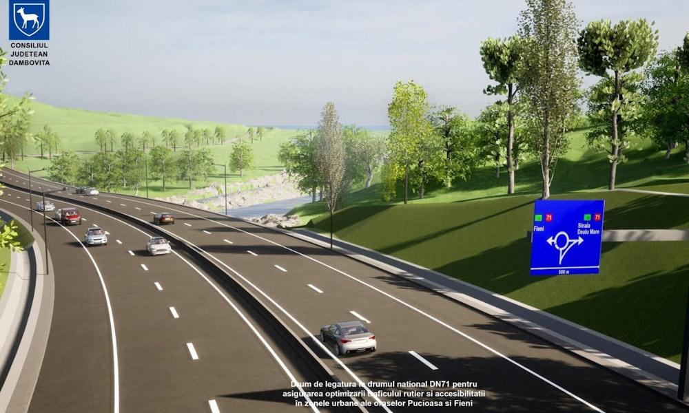 șantier de construcție drum județean în Dâmbovița
