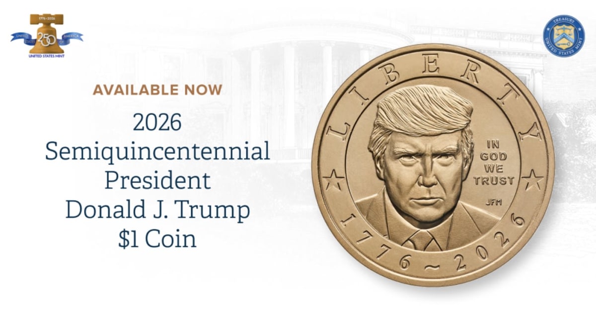 monedă aniversară cu chipul lui Donald Trump, design american