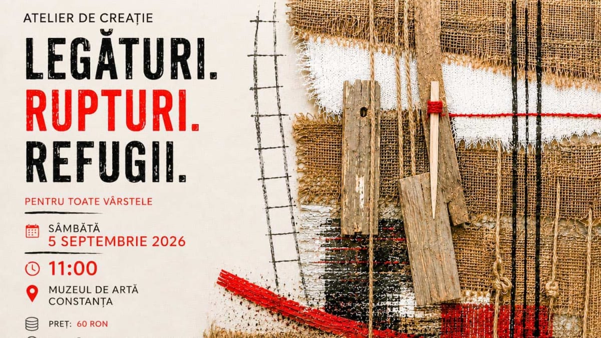 participanți la atelier de creație în muzeu, materiale textile și fire participanți la atelier de creație în muzeu, materiale textile și fire