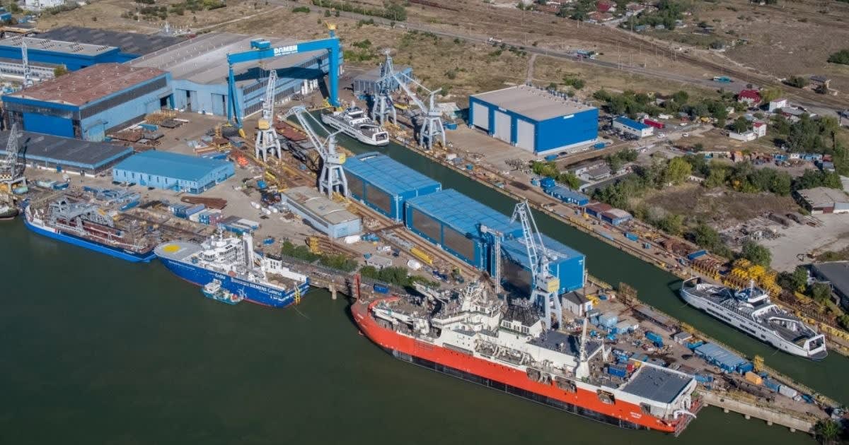 Lansare navă de croazieră la șantierul naval din Drobeta Turnu Severin