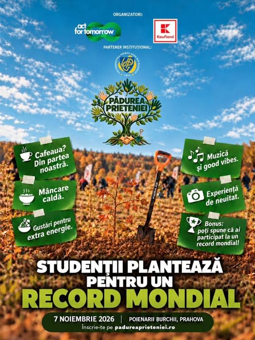 grup de studenți plantând copaci în natură