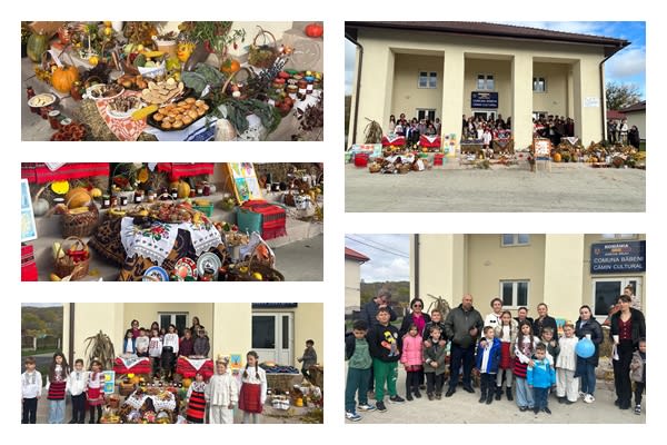 decoruri de toamnă și standuri cu bunătăți la festivalul din Băbeni
