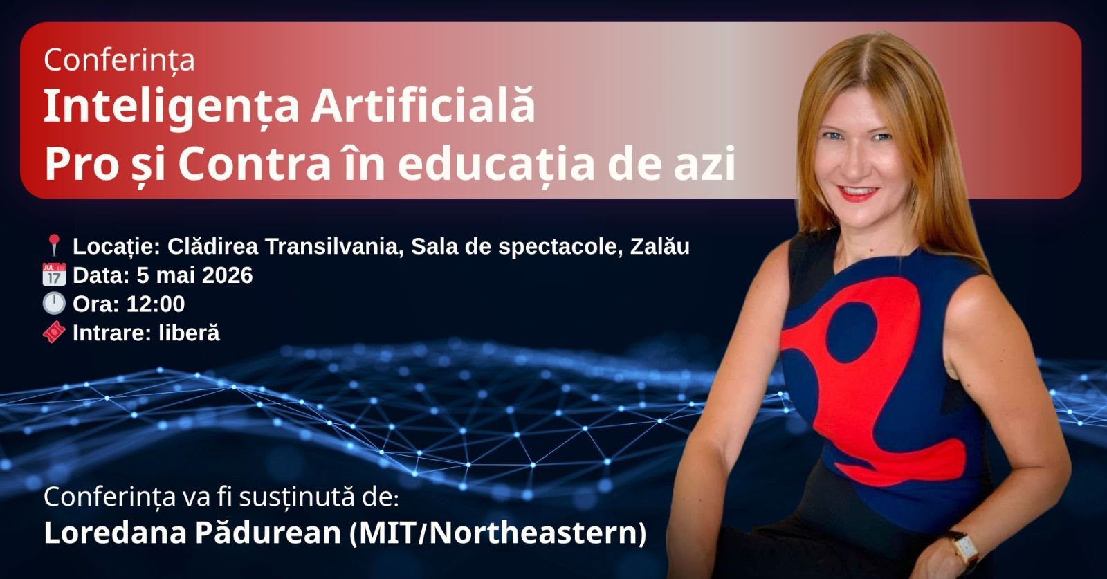 Profesor Loredana Pădurean susține o prezentare despre inteligența artificială în sala de conferințe