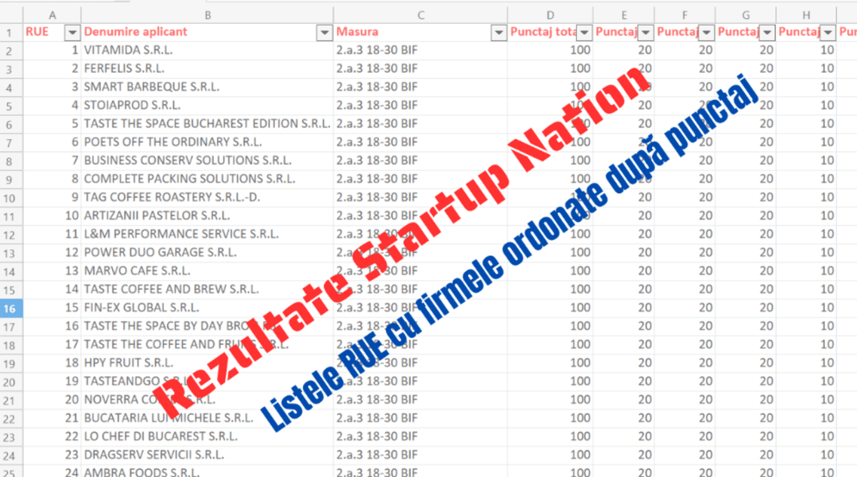 Liste RUE publicate pentru startup-uri și IMM-uri în România