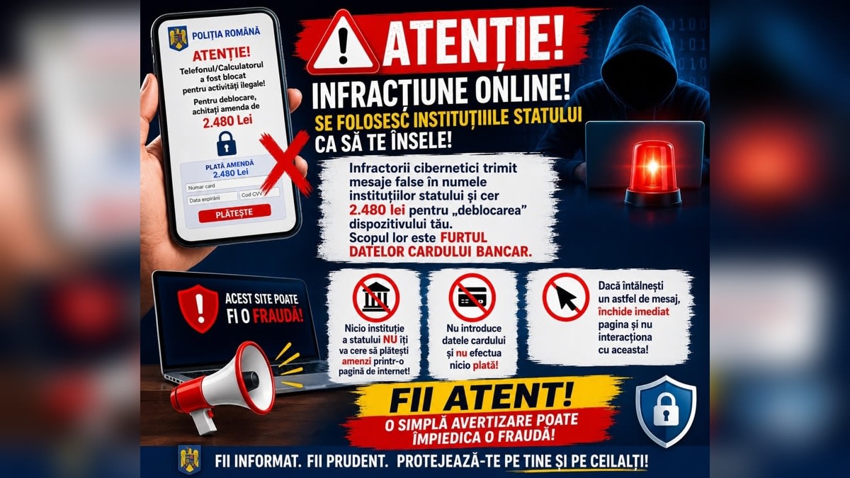 Romanian police officer warning about online scams
